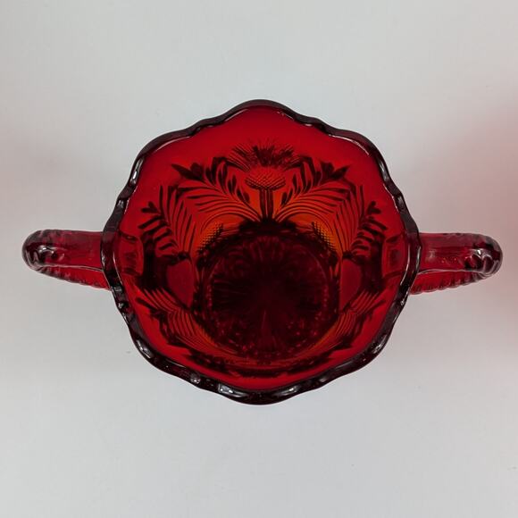 Mosser Inverted Thistle Glass Sugar Bowl Ruby Red Serving Jar Cold Press MCM - Picture 4 of 9